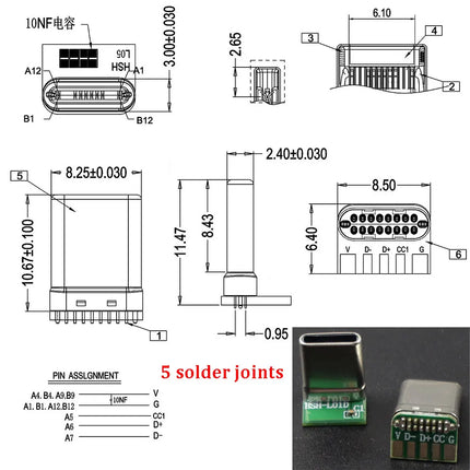 2/5/10PCS USB 3.1 Type C Vertical Patch Board 16pin 2/4/5 Welding Wire Data Band PCB USB Board Male Head 16P Usb C OTG Connector