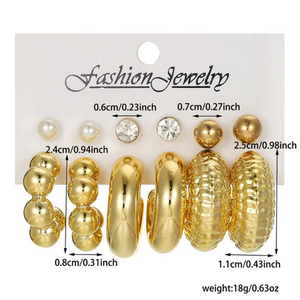 Popular Geometric Earnail Earring Set Imitation Pearl Dot Diamond Charm Electroplating CCB Earrings Women's Jewelry