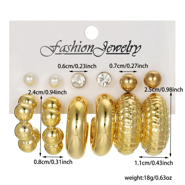 Popular Geometric Earnail Earring Set Imitation Pearl Dot Diamond Charm Electroplating CCB Earrings Women's Jewelry
