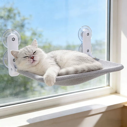 Foldable Cat Window Perch, Cordless Cat Hammock with Strong Suction Cups, Breathable Scratch-Resistant Cat Bed, Sturdy Steel Fra