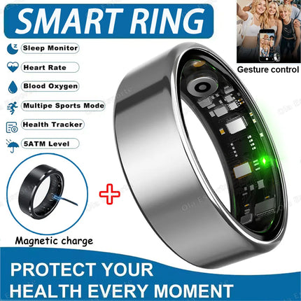2026 New R02 Smart Ring with Charging Case for Men Women, Battery Life, 39 Days, Sleep Health Monitor, 5ATM Waterproof Smartring