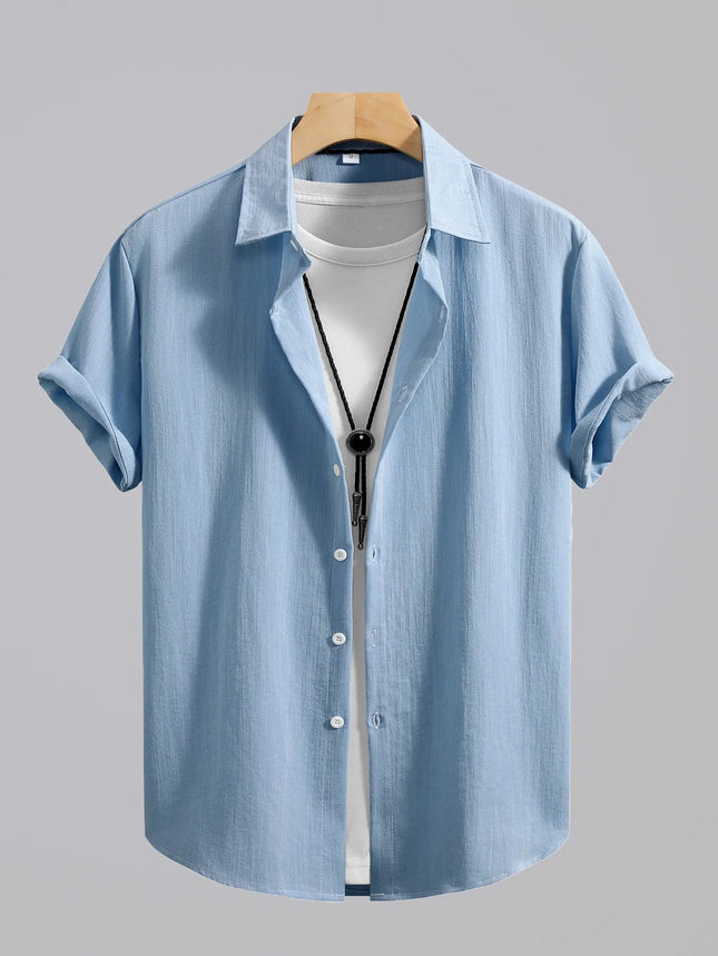 2026 Men's Simple and Fresh Shirt - Street Fashion Loose Quick-Drying Casual Shirt-Hawaiian Vacation Style Solid Collar Cardigan