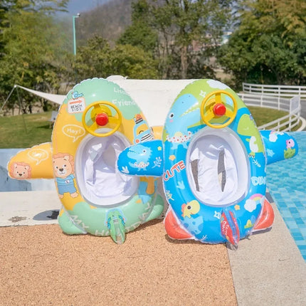 Cartoon Animal Inflatable Toys Baby Swimming Seat with Steering Wheel Outdoor Pool Water Inflatable Floating Ring for Kids