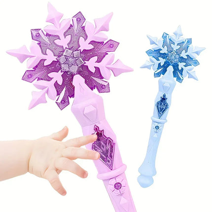 Princess Snow Wand Toy Snowflake Light Sound Kids Cosplay Fairy Girls Glowing Wands Christmas Halloween Children Toys