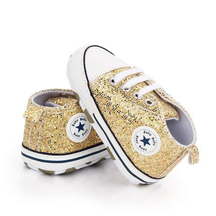 2024 Newborn Sequined Canvas Baby Sneakers Casual Baby Boys Girls Toddler Multi-Color Soft Sole Non-slip Walking Shoes