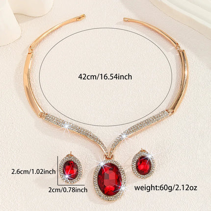 Luxury Red Crystal Necklace Earrings Jewelry Set for Women