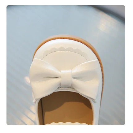 Toddlers Girls Leather Shoes Little Kids Casual Flats Princess Sweet with Pearls Beading Bow-knot 2024 Dress Party Shoes Soft