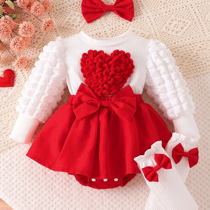 0-18M Baby Strawberry Bodysuit Dresses For Girls Long Sleeve Red Romper Newborns Onesies With Baby Socks Headband Clothing