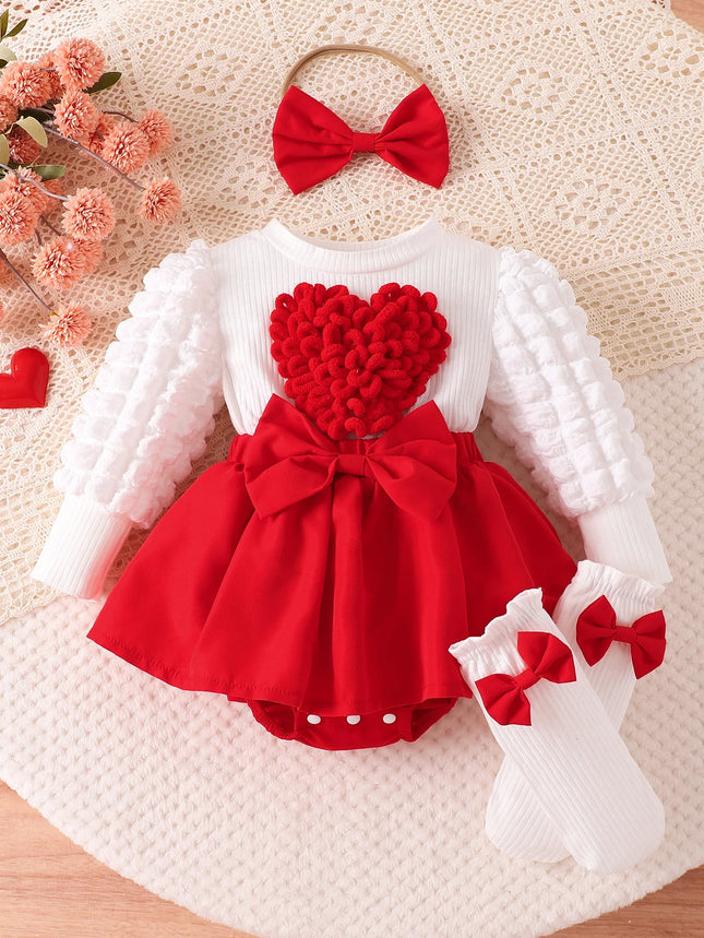 0-18M Baby Strawberry Bodysuit Dresses For Girls Long Sleeve Red Romper Newborns Onesies With Baby Socks Headband Clothing