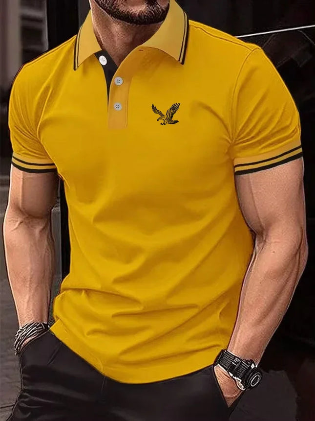 Men's Polo shirt, golf shirt, business Polo collar, classic short-sleeved, basic solid color, patchwork buttons, spring and summ