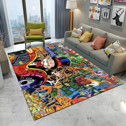 Dollar Monopoly Cartoon Retro Games Carpet Rug for Home Living Room Bedroom Sofa Doormat Decor,kids Area Rug Non-slip Floor Mat