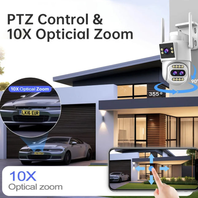 JOOAN IP Camera 6K 9MP HD WiFi Outdoor Camera 10X Zoom Three Lens Dual Screen Home Security PTZ Camera Video Surveillance