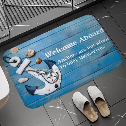 Bath Mats Chic Nautical Anchor Boat Navy Blue Stripes Bathroom Floor Carpet Washable Non-slip Living Room Door Kitchen doormat