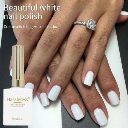 Hassleless Single-Pack White Gel Nail Polish - Long-Lasting Shine, Easy to Apply, 15ml Each, Suitable for Home and Nail Salons, Nail Tools, Nail Gel Polish, Suitable for All Seasons, Classic Color Range, Perfect for DIY Nail