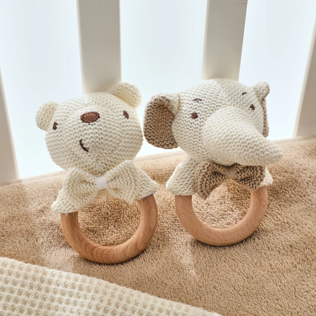 Children's Crochet Rattle Toy Cute Cartoon Animals Shake Music Toy Baby Crib Soothing Rattle Teether Beech Ring No BPA Kid Gift