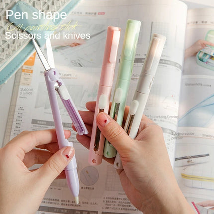 2 In 1 Multifunction Hand Account Cutting Folding Scissors Mini Engraving Knife Scissors Paper Trimming Utility Knife For Office