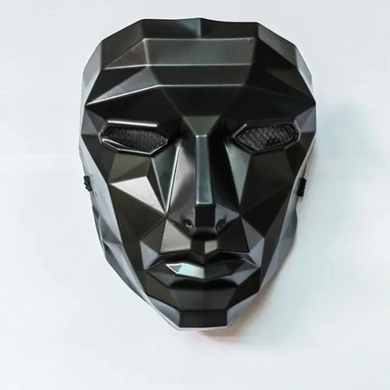 Futuristic Geometric Party Mask  Black Tech Style with Breathable Mesh Eyes  Mouth - Perfect for Halloween Cosplay Theme Parties