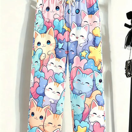 Men's cute and adorable printed casual pants, loose drawstring style, fun design, suitable for summer holidays,  and home wear