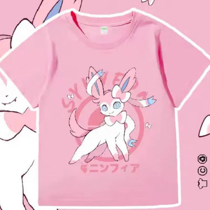 Pokémon Anime Umbreon Printing Oversized Cotton T-shirt Men and Women Comfortable Fashion Y2K Children's Clothing Summer T-shirt