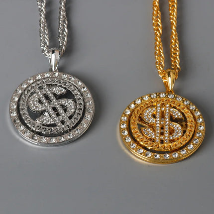 Rotating dollar sign pendant, hip-hop necklace, dollar carousel necklace
