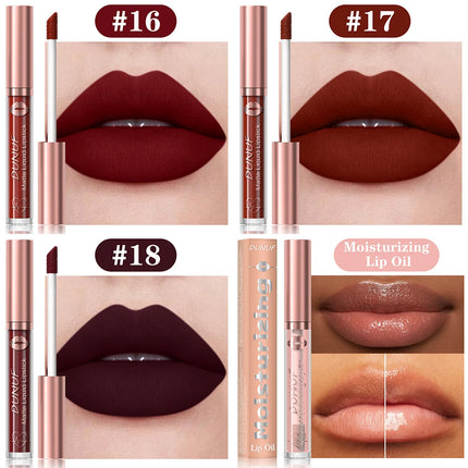 DUNUF Lip Gloss And Lip Oil Set 2-Piece Long-Lasting Waterproof Matte Moisturizing Non-Fading Lipstick Collection