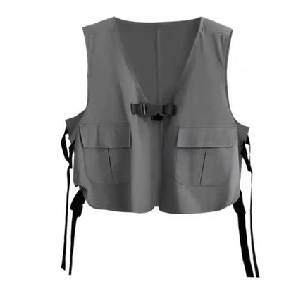 Men Women Gothic Shirt Suit Korean Loose Long-sleeved Blouse Functional Workwear Suit Vest Two-piece Set 2023 Spring Autumn Top