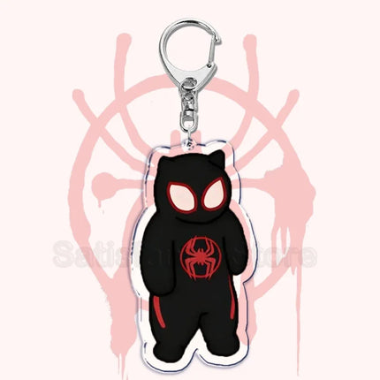 Cute Spider Punk Cat Warrior Key Chain Key Ring Invincible Superhero Keychains Keyring Pendant for Bag Man Women Jewelry Gifts