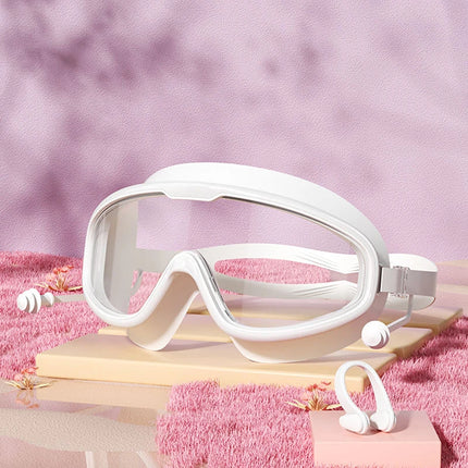 Large Frame Outdoor Swimming Goggles Anti-Fog Wide View Scuba Diving Swimming Glasses with Earplugs for Adult Youth Water Sports