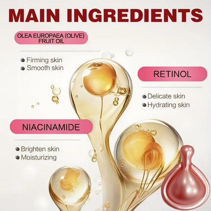 Niacinamide Facial Essence Capsules, Containing Retinol, Olive Fruit Oil, Gardenia Extract, Brighten Skin Tone, Moisturize and Hydrate, and Smooth and Refine Skin (0.5Gx30 Capsules)/Bag