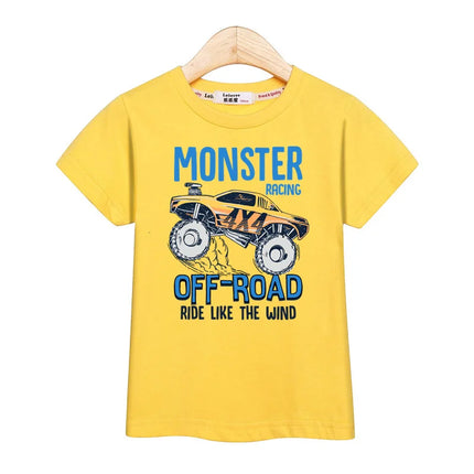 3-13T Baby Boys Monster Truck T-shirt Children Short Sleeved Cotton Clothing Summer Cartoon Shirt