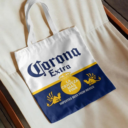 C-CoronaS E-Extra Beer Storage Bags Canvas Double-Sided Print Handbag Daily Lightweight Shopping Tote Bag Eco-Friendly