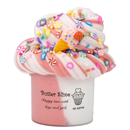 70ml DIY Fluffy Bicolor Slime Butter Slime Kit with Lollipop & Ice Cream Charms - Fun Christmas Gift Party Favor for Boys Girls
