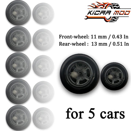 1/64 Front Small and Rear Big Wheels with Detachable Rubber Tires Circular Spoke Refitting Parts for Hotwheels Model Cars 5 Cars