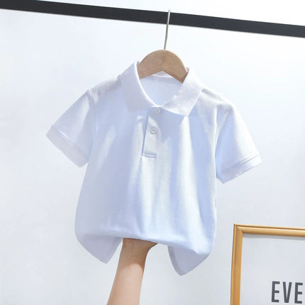 Children's polo shirt, short sleeved, elementary school uniform, summer, middle-aged, adult size, white collar T-shirt, school o
