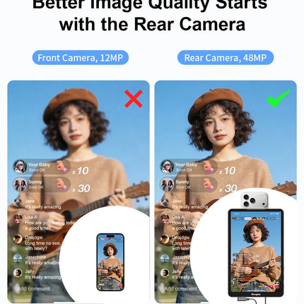 KingMa 10" Live Stream Touch Monitor for iPhone17 16 15 Samsung Rear Camera Vlog Screen Mirroring Kit Reverse Control for TikTok