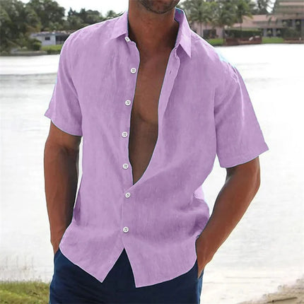 Men's casual short-sleeved shirt linen top casual street wear lapel button shirt men's retro vacation shirt XS-6XL fast delivery