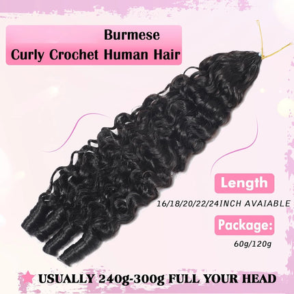 Burmese Curly Crochet Human Hair Pre Looped Deep Wave Human Hair Crochet Miracle Knots Feathered Human Crochet Hair Extensions