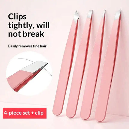 4Pcs Colorful Stainless Steel Tweezer Set For Women Men Eyebrows Eyelashes Grooming Precision Tweezers With Storage Bag