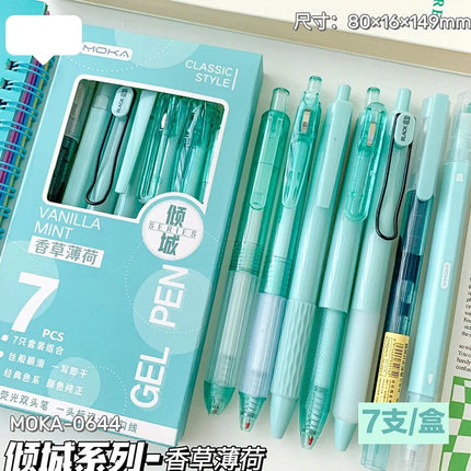 7 pieces/box Minimalist Transparent 0.5mm Gel Pen Fashion Office Signature Pen Creative Multifunctional