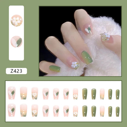 White Camellia 24 Pcs Press on Nails Pink Nail polish Glossy Artificial Finger Manicure Reusable False Nails