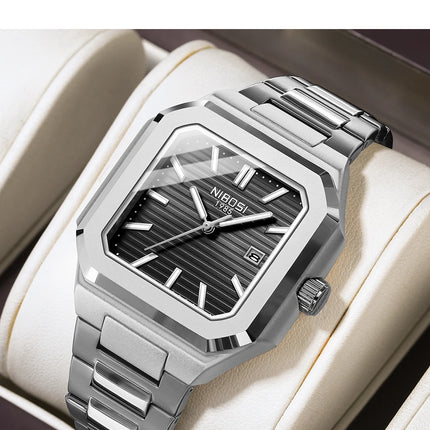 NIBOSI Luxury Square Fashion Men's Wristwatch Waterproof Luminous Date Week Quartz Men's Watches Stainless Steel Men's Watch Reloj