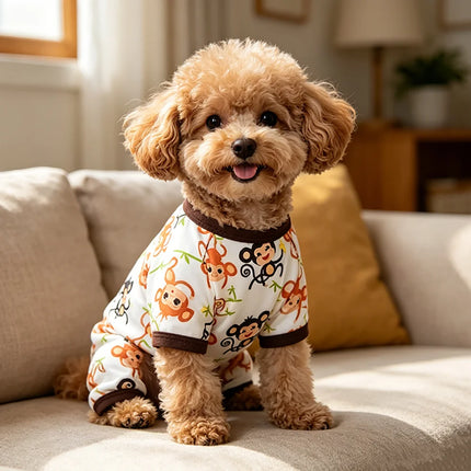 Summer Dog Vest Cute Cartoon Monkey Print Dog Pajamas Pet Clothes Legged Pajamas Soft Cotton Pet Jumpsuit for Small Medium Dog