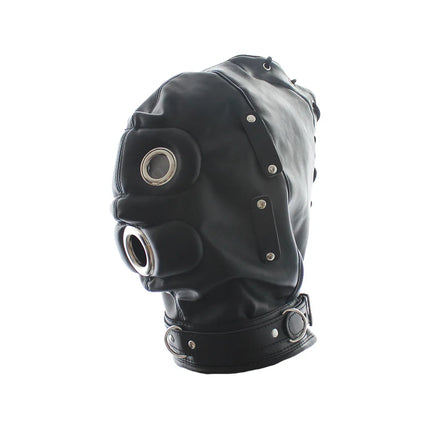 BDSM Leather Head Hood Mask with Detachable Eye Mask Silicone Dildo Mouth Gag Slave Bondage Adult Sex Toy Fetish Role Play Gear