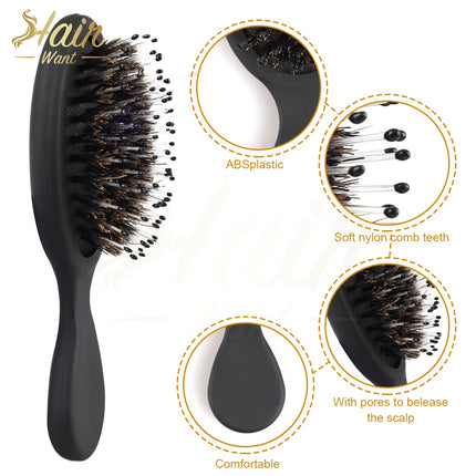 Hair Want Boar Bristles Hair Extension Brush with Nylon Travel Size Hair Brush Protable Mini Hair Brush for Pockets Purses
