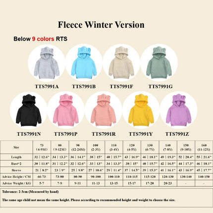 Custom Kids Bear Hooded Sweatshirt Thicken Fleece Warm Clothes Family Match Mom Baby Boys Girls Hoodies Personalized Tracksuit