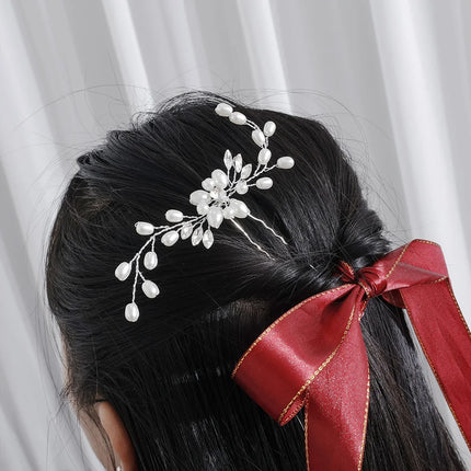 Elegant Pearl Crystal Hairpin Wedding Bridal U-shaped Metal Hair Comb Forks Hairstyle Clips Jewelry Accessories Design Tools