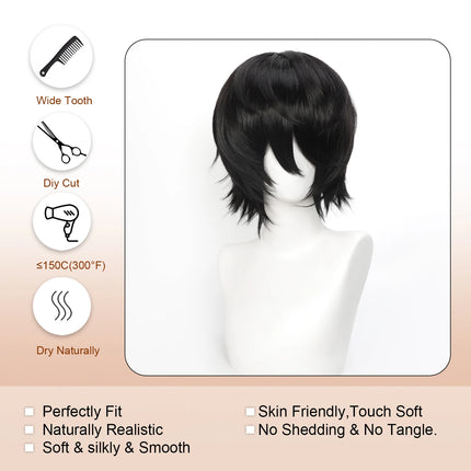 Cospaly Wigs Unisex Anime Wig 12cm/ 4.7 Inch Short Hair Wig Universal Costume Synthetic Wig with Bangs + Cap,for Party Festivals