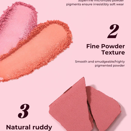 Long Wear Blush Makeup Palette Buildable Color Velvet Finish Face Powder Cheek Contouring Brightening