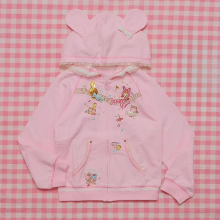 Cute Japanese Printed Cardigan Women Y2K Fairy Grunge Ruffle Patchwork Outerwear Sweet Lolita Harajuku Style Daily Casual Outfit