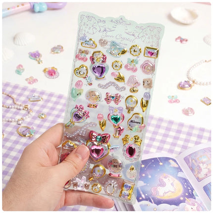 1pc/4pcs Kawaii Delicate 3D Relief Stickers Gemstone Gilding Stickers Scrapbooking Diy Journal Stationery Sticker Deco School
